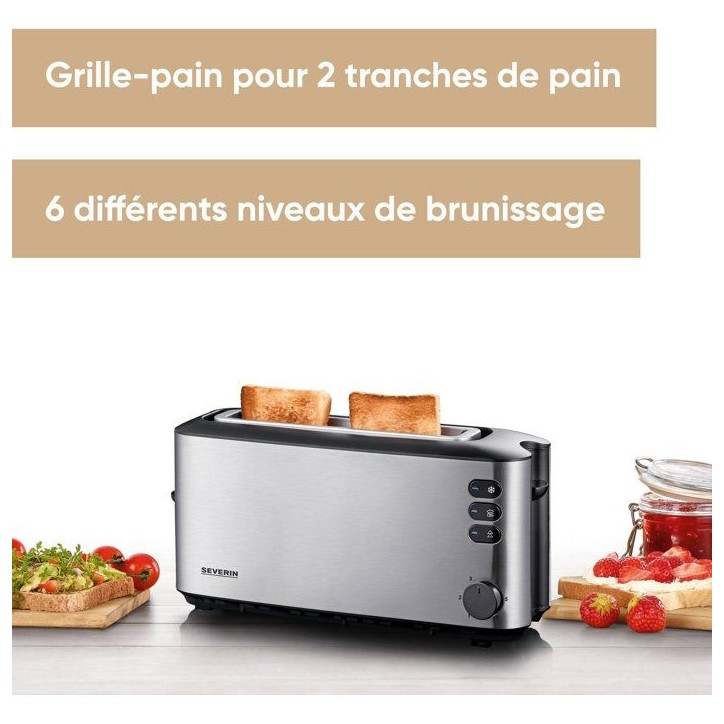 Grille-pain automatique compact - SEVERIN - AT 2515 - Toaster compact 1 fente, Réglage brunissage, Fonction décongélation, in