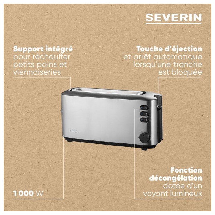 Grille-pain automatique compact - SEVERIN - AT 2515 - Toaster compact 1 fente, Réglage brunissage, Fonction décongélation, in