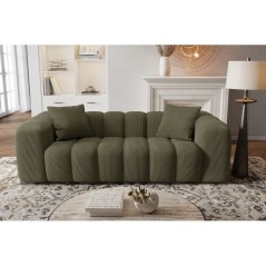 Canapé fixe - 3 places - SFERA - Velours côtelé Vert - 240 x 100 x 80 cm