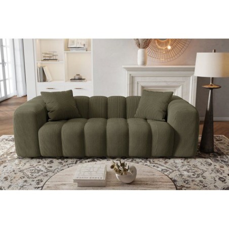 Canapé fixe - 3 places - SFERA - Velours côtelé Vert - 240 x 100 x 80 cm