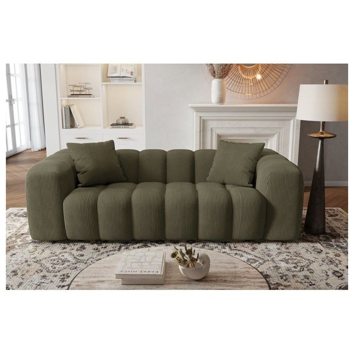 Canapé fixe - 3 places - SFERA - Velours côtelé Vert - 240 x 100 x 80 cm Canapé fixe - 3 places - SFERA - Velours côtelé Vert - 240 x 100 x 80 cm