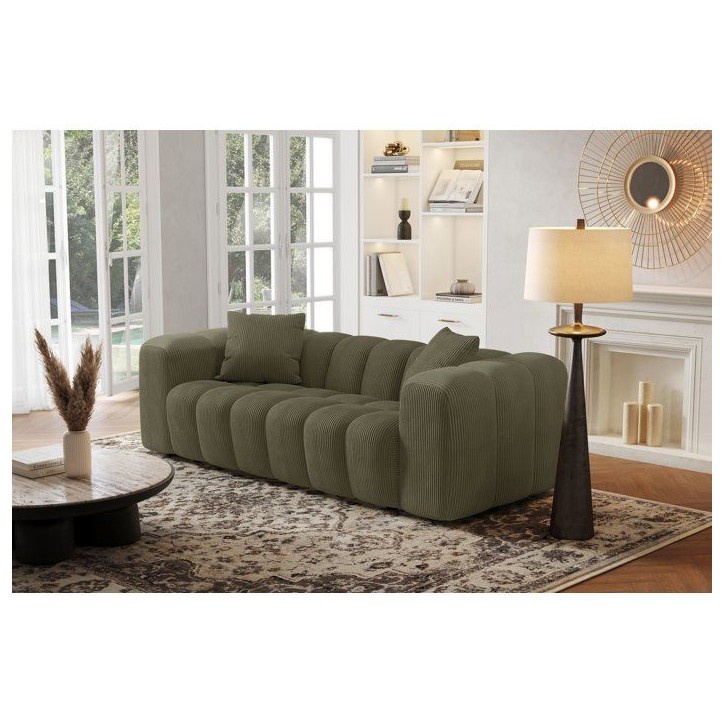 Canapé fixe - 3 places - SFERA - Velours côtelé Vert - 240 x 100 x 80 cm Canapé fixe - 3 places - SFERA - Velours côtelé Vert - 240 x 100 x 80 cm
