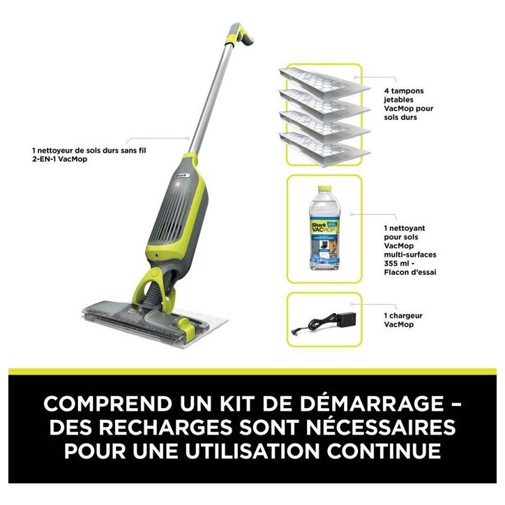 Aspirateur balai laveur sans fil 2-en-1 VacMop SHARK - VM200EU - Nettoyage par pulvérisation - 1,52kg - Tampons jetables