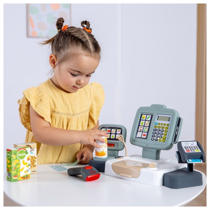 Smoby - Grande Caisse Enregistreuse - Des 3 ans - 30 accessoires - Fabriqué en France - Scanner, sons & lumieres - Calculatrice