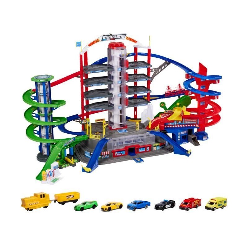 Majorette - Super city garage - 2 niveaux - Sons et lumieres - 6 véhi