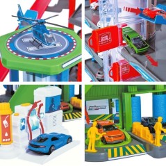 Majorette - Super city garage - 2 niveaux - Sons et lumieres - 6 véhi