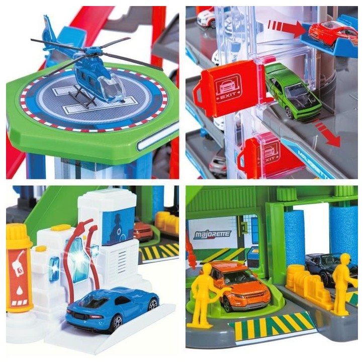 Majorette - Super city garage - 2 niveaux - Sons et lumieres - 6 véhicules métal + 1 train - 128 x 78 x 73 cm Majorette - Super city garage - 2 niveaux - Sons et lumieres - 6 véhicules métal + 1 train - 128 x 78 x 73 cm