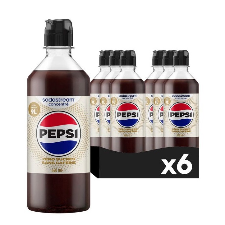 Concentré boisson SODASTREAM - Pepsi Zéro Sans Caféine - Jusqu'a 9 L - Pour Machine a eau pétillante et Soda - Lot 6 x 440 m