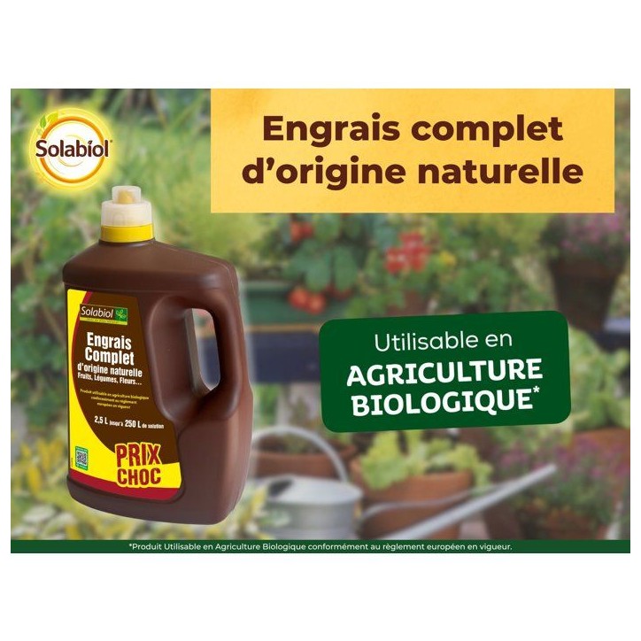 Engrais complet liquide - SOLABIOL - 2,5 L - Jusqu'a 250 L de solution - Universel - Tous types de cultures