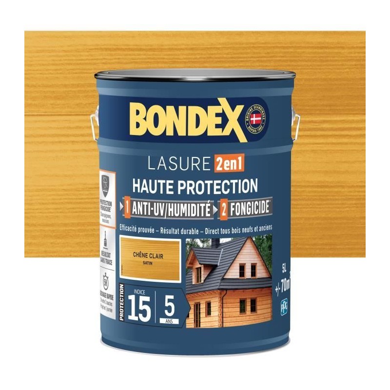 Lasure 2 en 1 Haute protection - Chene clair satin - BONDEX - 5 L Lasure 2 en 1 Haute protection - Chene clair satin - BONDEX - 5 L