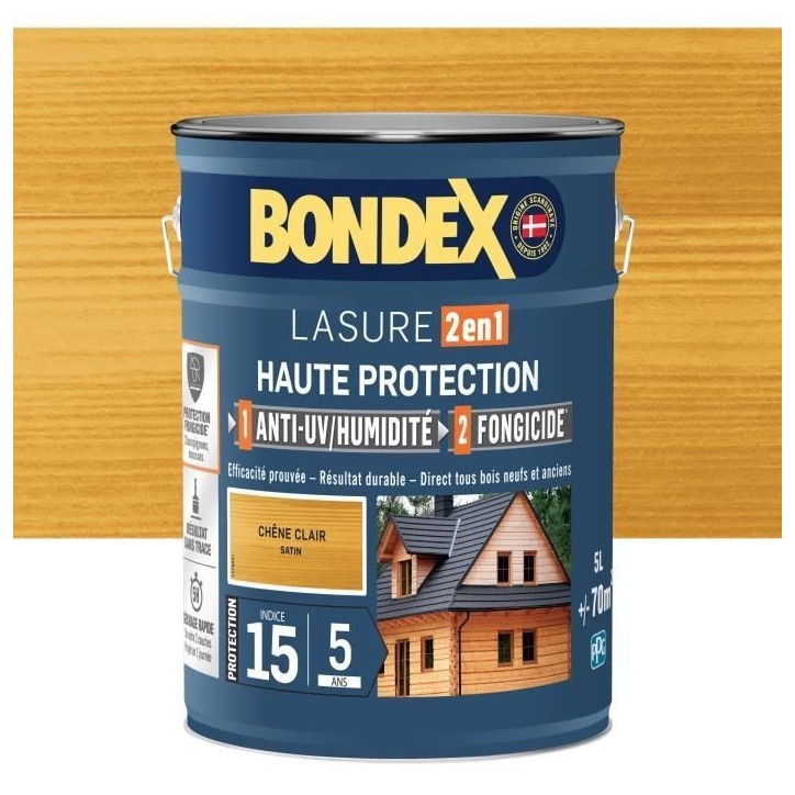 Lasure 2 en 1 Haute protection - Chene clair satin - BONDEX - 5 L Lasure 2 en 1 Haute protection - Chene clair satin - BONDEX - 5 L