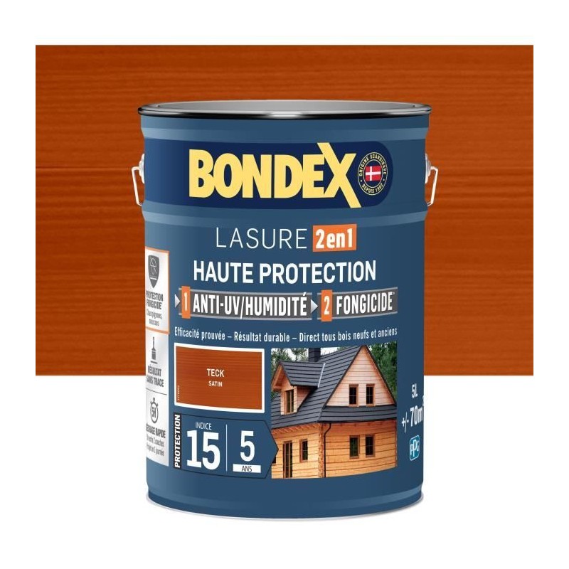 Lasure 2 en 1 Haute protection - Teck satin - BONDEX - 5 L Lasure 2 en 1 Haute protection - Teck satin - BONDEX - 5 L