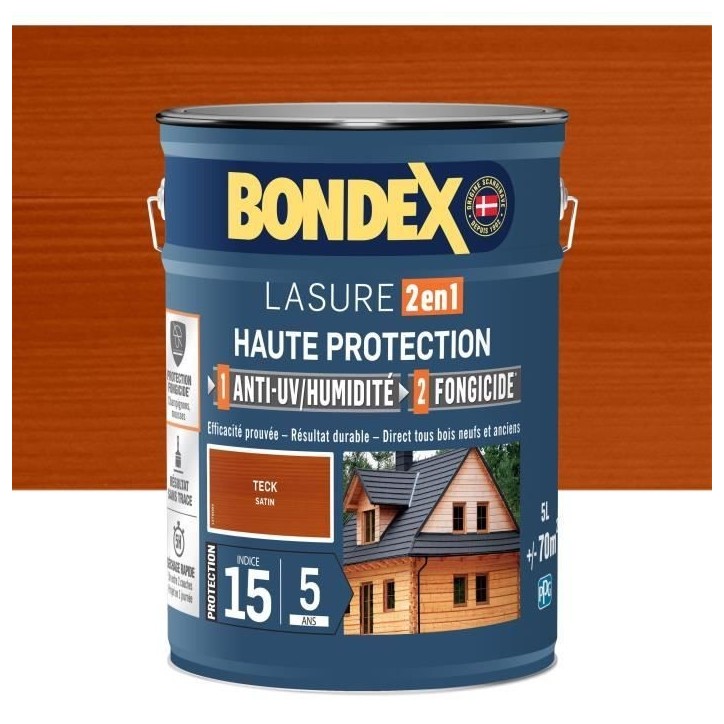Lasure 2 en 1 Haute protection - Teck satin - BONDEX - 5 L Lasure 2 en 1 Haute protection - Teck satin - BONDEX - 5 L