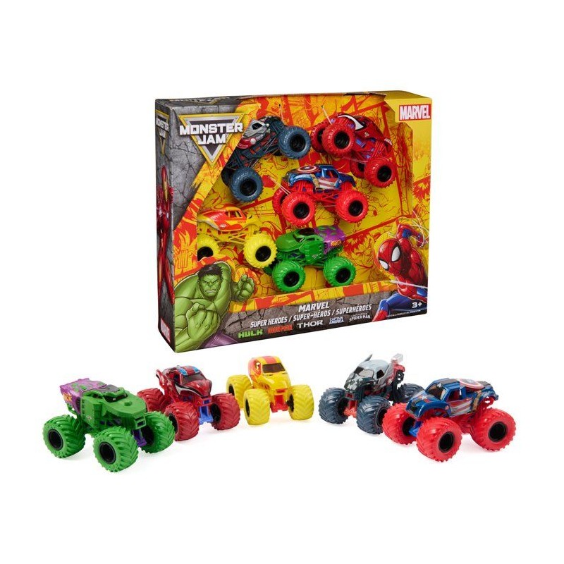 Pack de 5 Véhicules Marvel Die-Cast 1:64 Monster Jam - Hulk, Iron Man