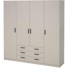 Armoire VEGA - Décor Cachemire - 4 portes + 3 tiroirs - L 195,5 x P 49,8 x H 200,4 cm