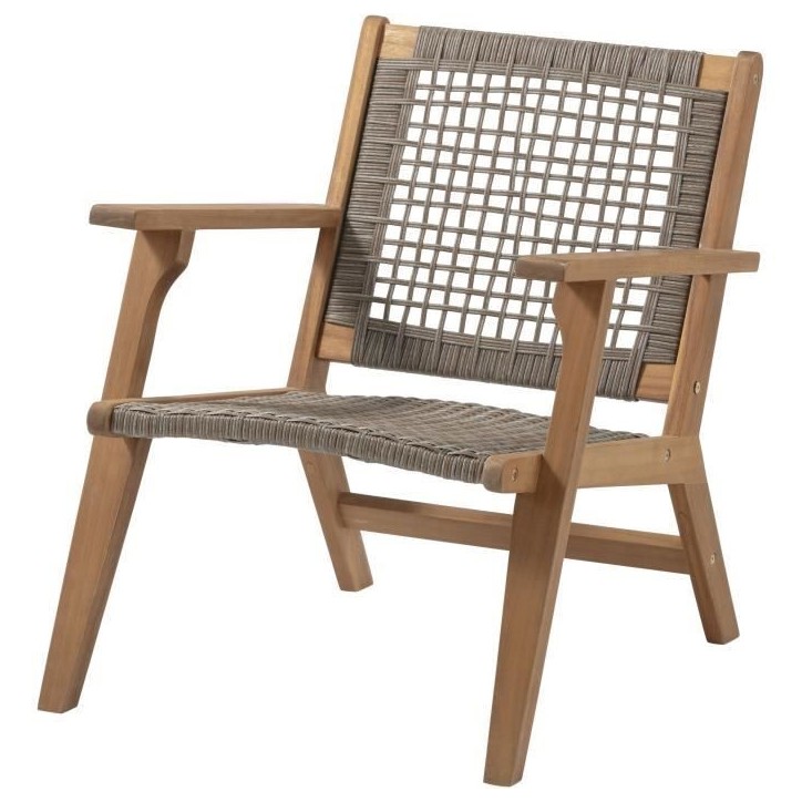 Fauteuil de jardin bas en bois d'Acacia FSC et en résine tressée - BORA - l60xP76xH73 cm Fauteuil de jardin bas en bois d'Acacia FSC et en résine tressée - BORA - l60xP76xH73 cm