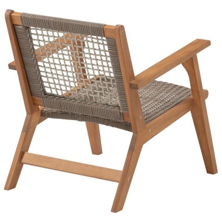 Fauteuil de jardin bas en bois d'Acacia FSC et en résine tressée - BORA - l60xP76xH73 cm Fauteuil de jardin bas en bois d'Acacia FSC et en résine tressée - BORA - l60xP76xH73 cm