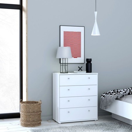 Commode TEMPRA 4 Tiroirs - Décor blanc – L 73,7 × P 34,8 × H 85,5 cm