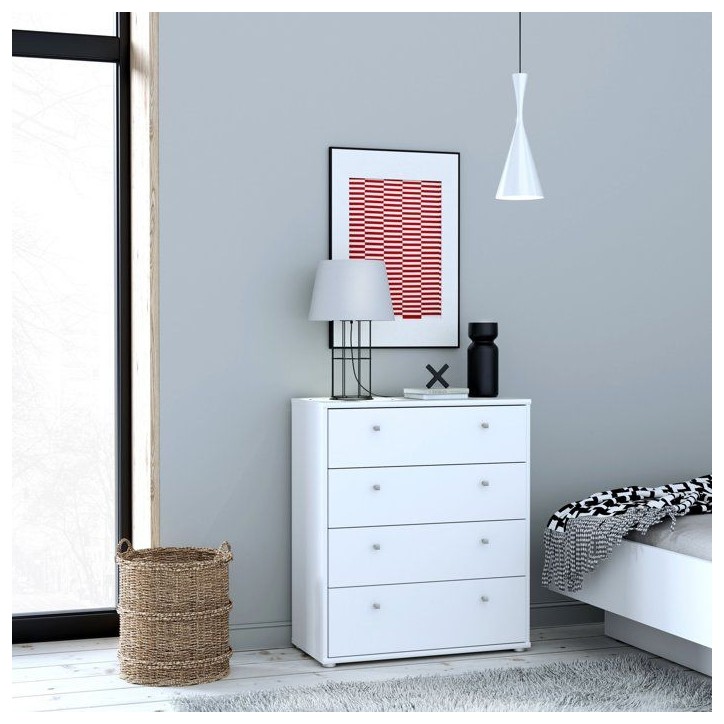 Commode TEMPRA 4 Tiroirs - Décor blanc – L 73,7 × P 34,8 × H 85,5 cm Commode TEMPRA 4 Tiroirs - Décor blanc – L 73,7 × P 34,8 × H 85,5 cm