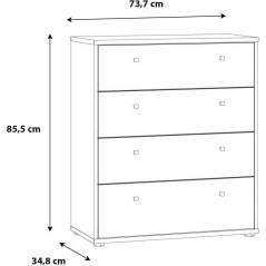 Commode TEMPRA 4 Tiroirs - Décor blanc – L 73,7 × P 34,8 × H 85,5