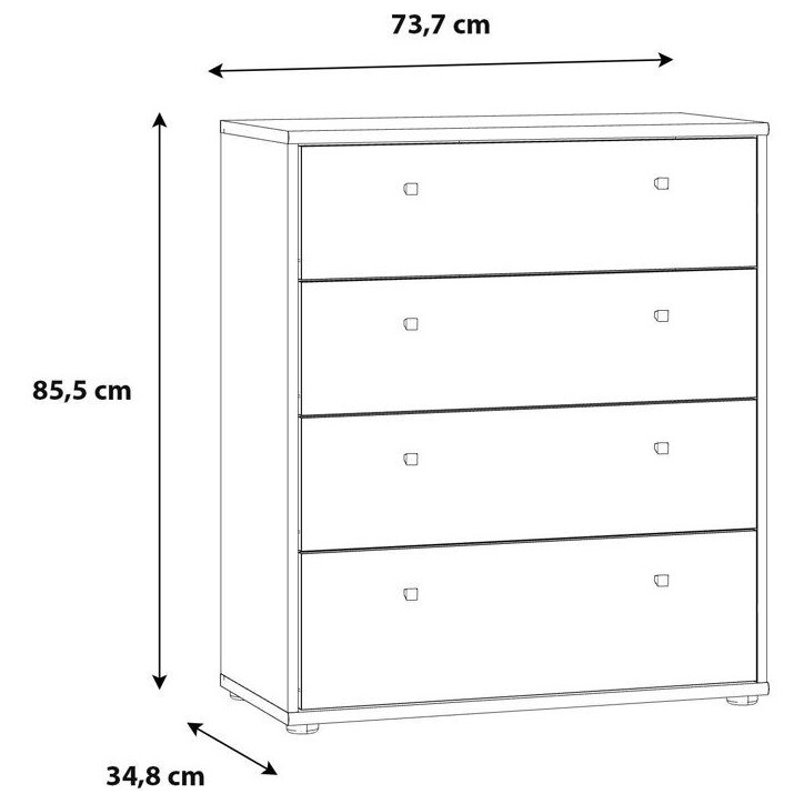 Commode TEMPRA 4 Tiroirs - Décor blanc – L 73,7 × P 34,8 × H 85,5 cm Commode TEMPRA 4 Tiroirs - Décor blanc – L 73,7 × P 34,8 × H 85,5 cm