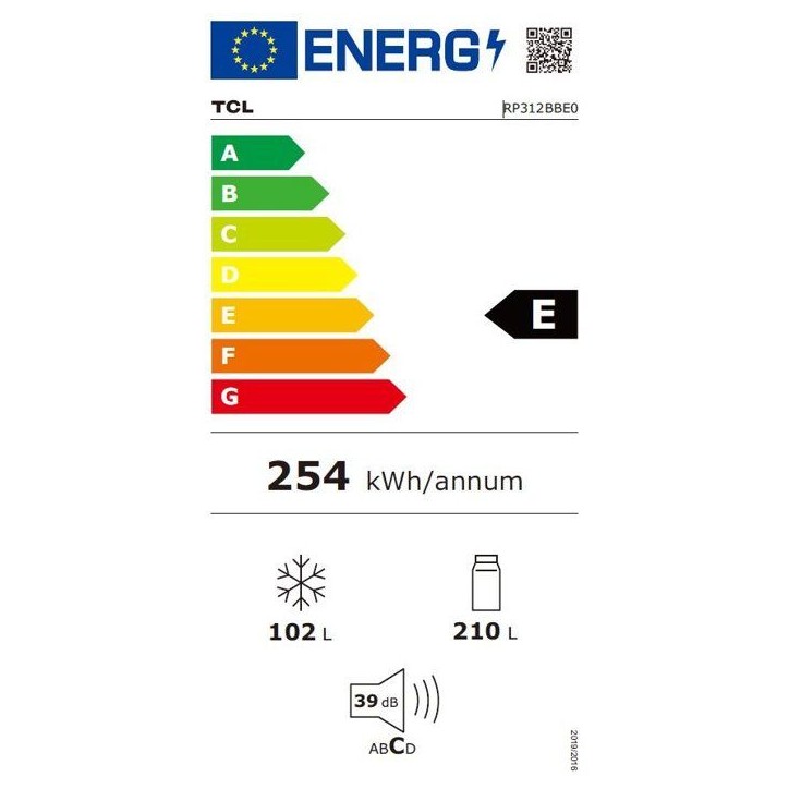 Réfrigérateur combiné - TCL - RP312BBE0 - 312 L - Classe E - 59,5 x 60 x 185 cm - Noir Réfrigérateur combiné - TCL - RP312BBE0 - 312 L - Classe E - 59,5 x 60 x 185 cm - Noir