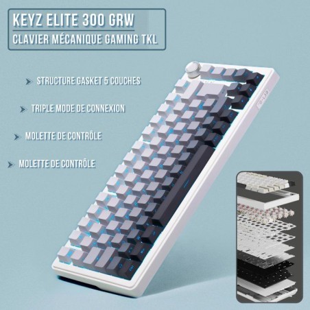 Clavier gamer mécanique - Switch linéaire - THE G-LAB - KEYZ ELITE 300 - TKL 75% - RGB - Sans fil triple mode