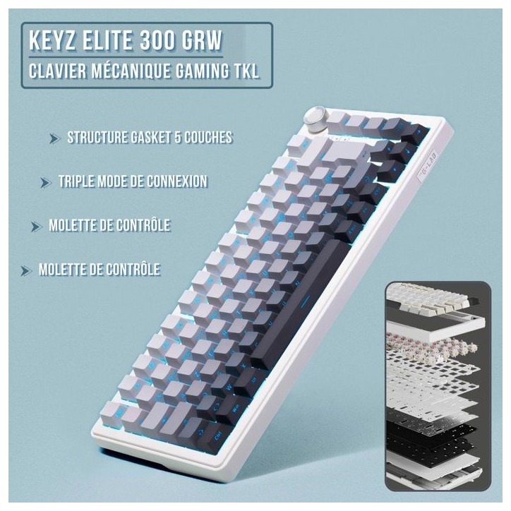Clavier gamer mécanique - Switch linéaire - THE G-LAB - KEYZ ELITE 300 - TKL 75% - RGB - Sans fil triple mode Clavier gamer mécanique - Switch linéaire - THE G-LAB - KEYZ ELITE 300 - TKL 75% - RGB - Sans fil triple mode