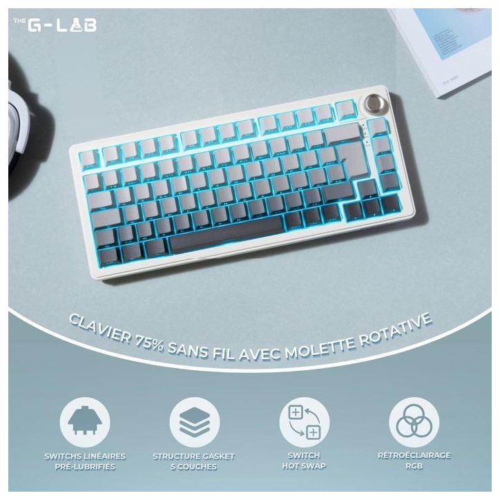 Clavier gamer mécanique - Switch linéaire - THE G-LAB - KEYZ ELITE 300 - TKL 75% - RGB - Sans fil triple mode Clavier gamer mécanique - Switch linéaire - THE G-LAB - KEYZ ELITE 300 - TKL 75% - RGB - Sans fil triple mode