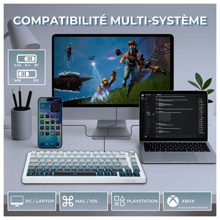 Clavier gamer mécanique - Switch linéaire - THE G-LAB - KEYZ ELITE 300 - TKL 75% - RGB - Sans fil triple mode Clavier gamer mécanique - Switch linéaire - THE G-LAB - KEYZ ELITE 300 - TKL 75% - RGB - Sans fil triple mode