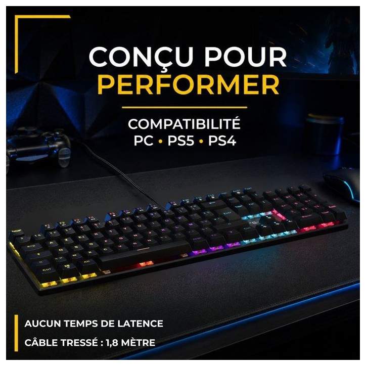 Clavier gamer mécanique - Switch rouge - THE G-LAB - KEYZ RADIUM - 100% - Filaire - Rainbow Clavier gamer mécanique - Switch rouge - THE G-LAB - KEYZ RADIUM - 100% - Filaire - Rainbow