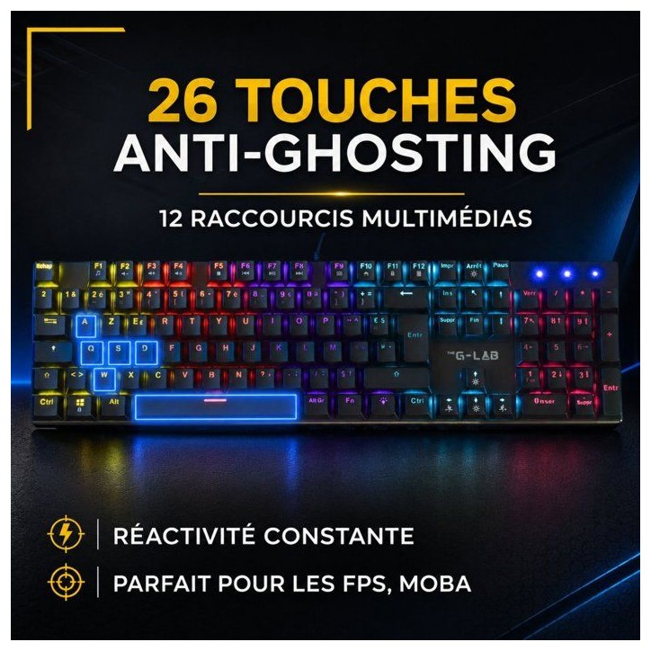 Clavier gamer mécanique - Switch rouge - THE G-LAB - KEYZ RADIUM - 100% - Filaire - Rainbow Clavier gamer mécanique - Switch rouge - THE G-LAB - KEYZ RADIUM - 100% - Filaire - Rainbow