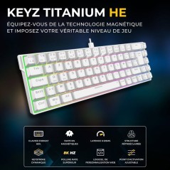 Clavier gamer - Magnétique - THE G-LAB - Keyz Titanium HE - AZERTY Compact 65% - RGB - Blanc