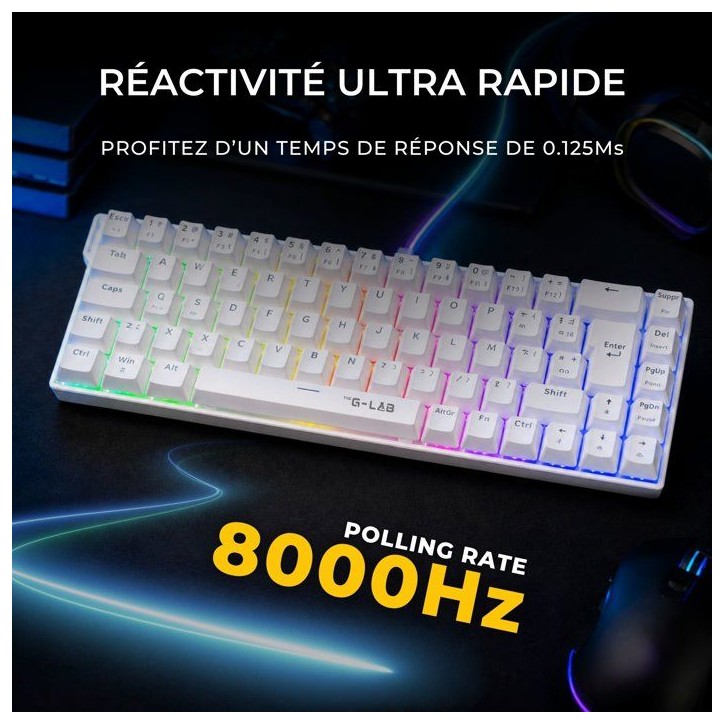 Clavier gamer - Magnétique - THE G-LAB - Keyz Titanium HE - AZERTY Compact 65% - RGB - Blanc