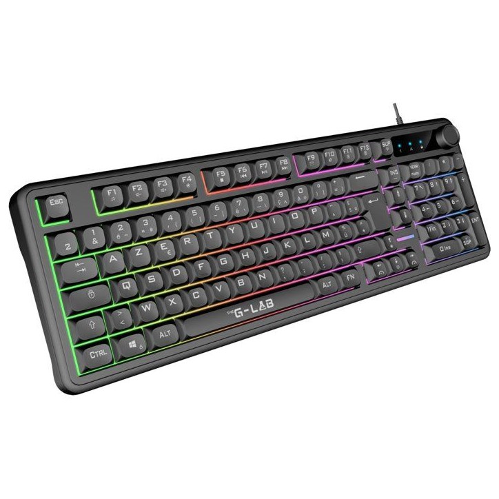 Clavier gamer membrane - Touches silencieuses - THE G-LAB - KEYZ CAESIUM EX - 100% - Filaire - Rainbow - Noir Clavier gamer membrane - Touches silencieuses - THE G-LAB - KEYZ CAESIUM EX - 100% - Filaire - Rainbow - Noir