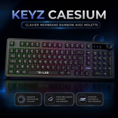 Clavier gamer membrane - Touches silencieuses - THE G-LAB - KEYZ CAESIUM EX - 100% - Filaire - Rainbow - Noir