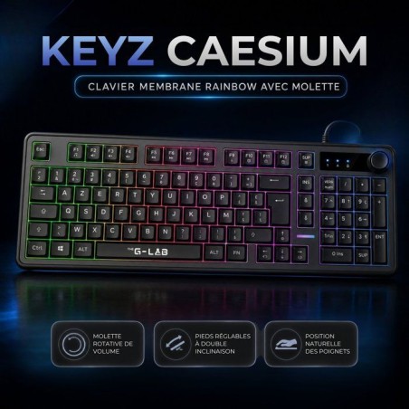 Clavier gamer membrane - Touches silencieuses - THE G-LAB - KEYZ CAESIUM EX - 100% - Filaire - Rainbow - Noir