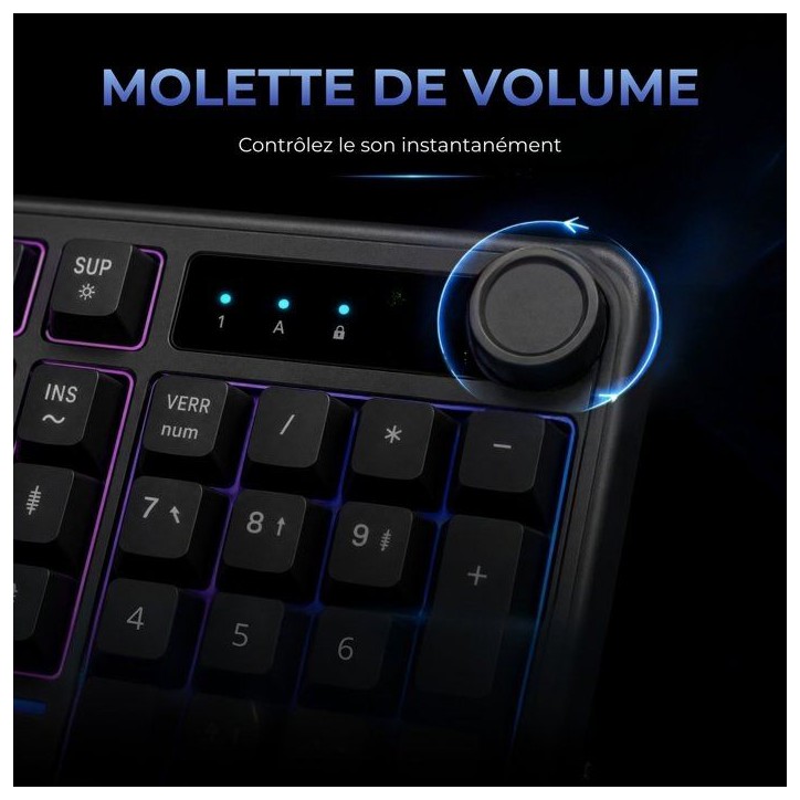 Clavier gamer membrane - Touches silencieuses - THE G-LAB - KEYZ CAESIUM EX - 100% - Filaire - Rainbow - Noir Clavier gamer membrane - Touches silencieuses - THE G-LAB - KEYZ CAESIUM EX - 100% - Filaire - Rainbow - Noir
