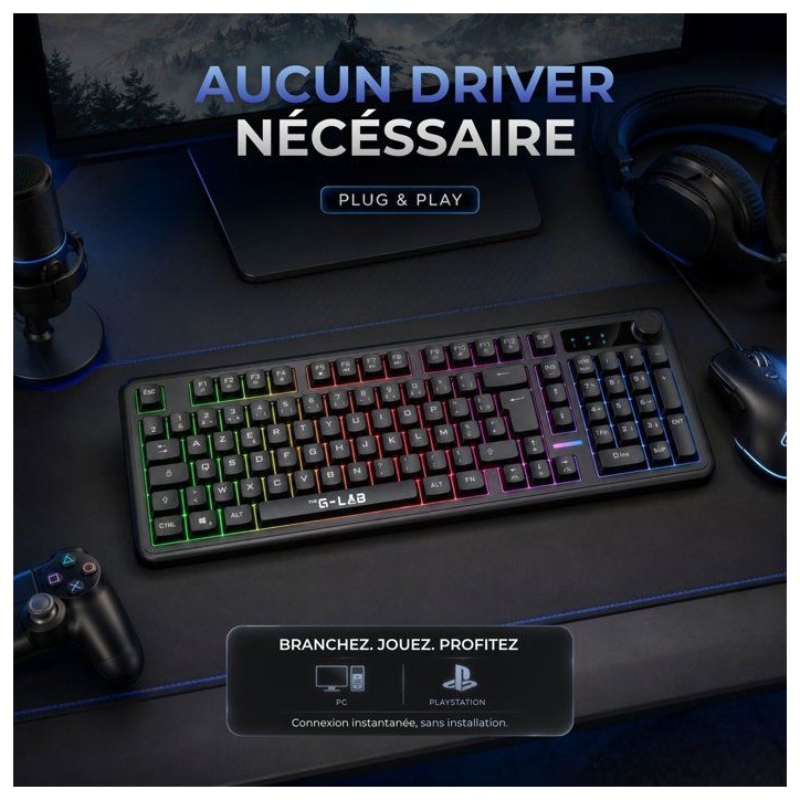 Clavier gamer membrane - Touches silencieuses - THE G-LAB - KEYZ CAESIUM EX - 100% - Filaire - Rainbow - Noir Clavier gamer membrane - Touches silencieuses - THE G-LAB - KEYZ CAESIUM EX - 100% - Filaire - Rainbow - Noir