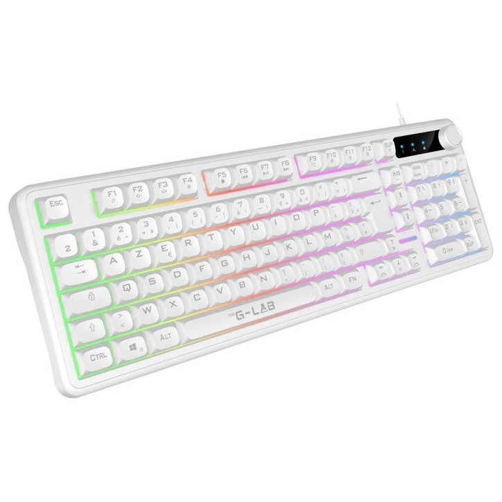 Clavier gamer membrane - Touches silencieuses - THE G-LAB - KEYZ CAESIUM EX - 100% - Filaire - Rainbow - Blanc Clavier gamer membrane - Touches silencieuses - THE G-LAB - KEYZ CAESIUM EX - 100% - Filaire - Rainbow - Blanc