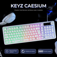 Clavier gamer membrane - Touches silencieuses - THE G-LAB - KEYZ CAESIUM EX - 100% - Filaire - Rainbow - Blanc