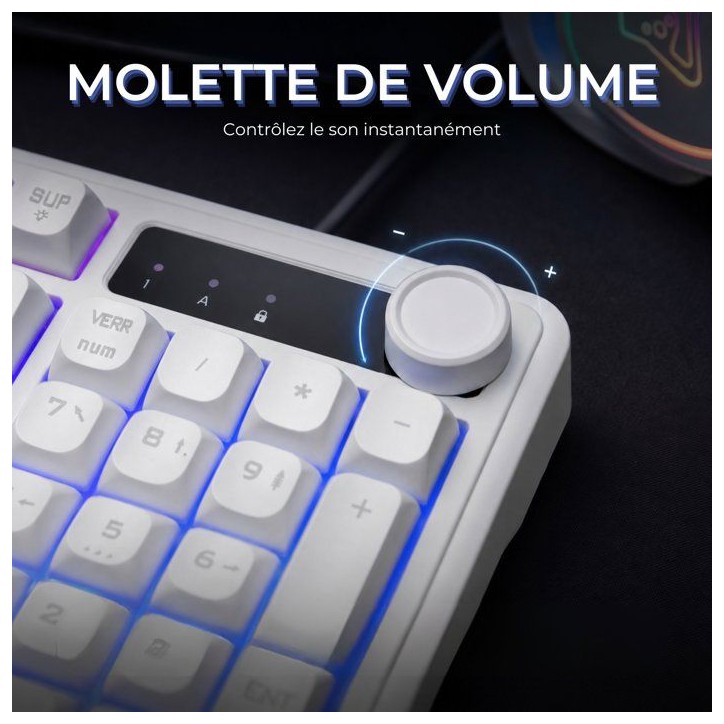 Clavier gamer membrane - Touches silencieuses - THE G-LAB - KEYZ CAESIUM EX - 100% - Filaire - Rainbow - Blanc Clavier gamer membrane - Touches silencieuses - THE G-LAB - KEYZ CAESIUM EX - 100% - Filaire - Rainbow - Blanc