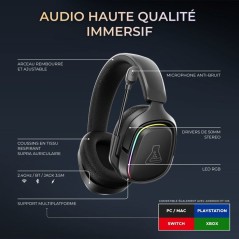 Casque gaming sans fil RGB - THE G-LAB - KORP RUBIDIUM - Tissu - Micro Rétractable - Stéréo - Toutes Plateformes
