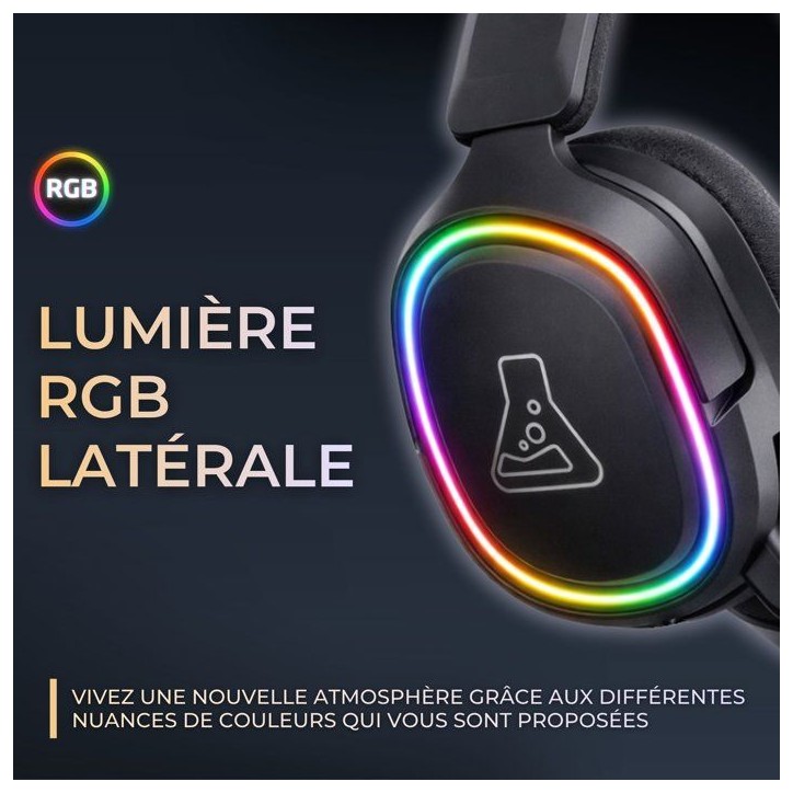 Casque gaming sans fil RGB - THE G-LAB - KORP RUBIDIUM - Tissu - Micro Rétractable - Stéréo - Toutes Plateformes