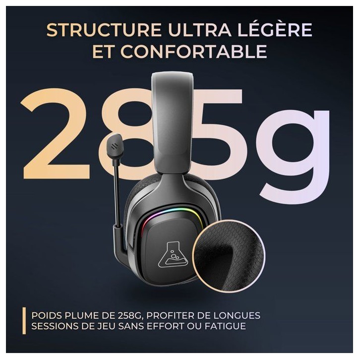 Casque gaming sans fil RGB - THE G-LAB - KORP RUBIDIUM - Tissu - Micro Rétractable - Stéréo - Toutes Plateformes