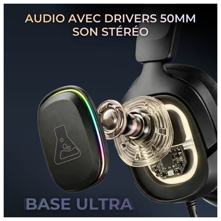 Casque gaming sans fil RGB - THE G-LAB - KORP RUBIDIUM - Tissu - Micro Rétractable - Stéréo - Toutes Plateformes