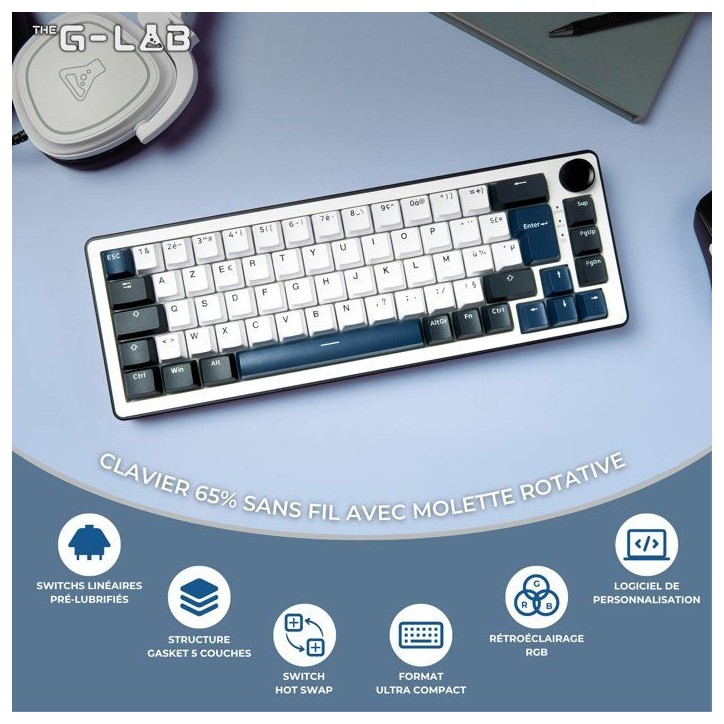 Clavier mécanique gamer - PBT double injection - THE G-LAB - KEYZ Elite 200 BW - AZERTY TKL - RGB - Bleu Clavier mécanique gamer - PBT double injection - THE G-LAB - KEYZ Elite 200 BW - AZERTY TKL - RGB - Bleu