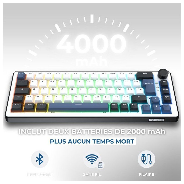 Clavier mécanique gamer - PBT double injection - THE G-LAB - KEYZ Elite 200 BW - AZERTY TKL - RGB - Bleu Clavier mécanique gamer - PBT double injection - THE G-LAB - KEYZ Elite 200 BW - AZERTY TKL - RGB - Bleu
