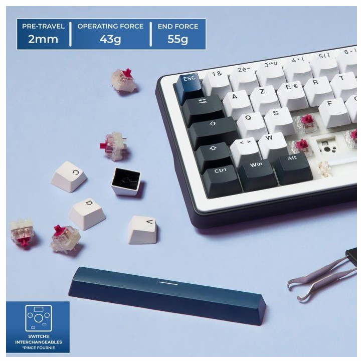 Clavier mécanique gamer - PBT double injection - THE G-LAB - KEYZ Elite 200 BW - AZERTY TKL - RGB - Bleu Clavier mécanique gamer - PBT double injection - THE G-LAB - KEYZ Elite 200 BW - AZERTY TKL - RGB - Bleu