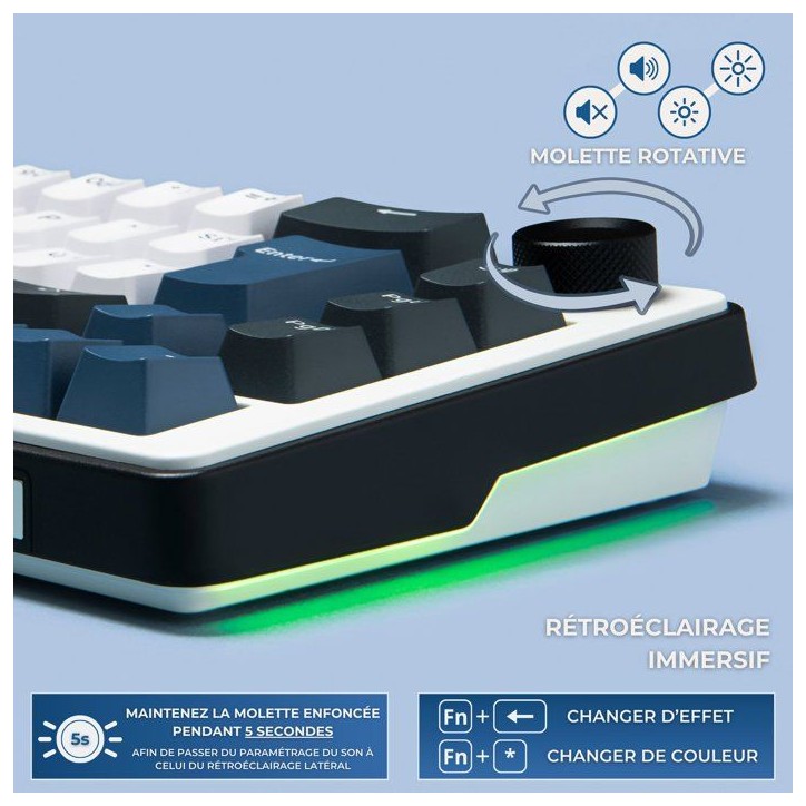 Clavier mécanique gamer - PBT double injection - THE G-LAB - KEYZ Elite 200 BW - AZERTY TKL - RGB - Bleu Clavier mécanique gamer - PBT double injection - THE G-LAB - KEYZ Elite 200 BW - AZERTY TKL - RGB - Bleu